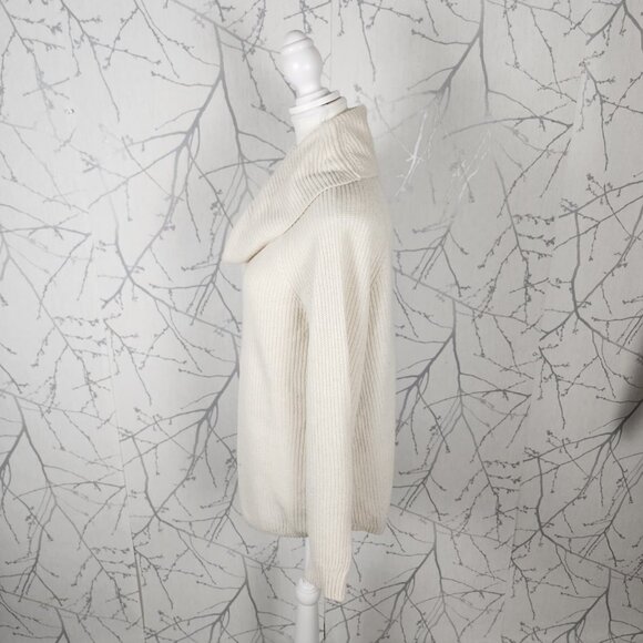 Tahari Ivory Fisherman Rib 55% Merino Wool Cowl Neck Sweater - Picture 3 of 6